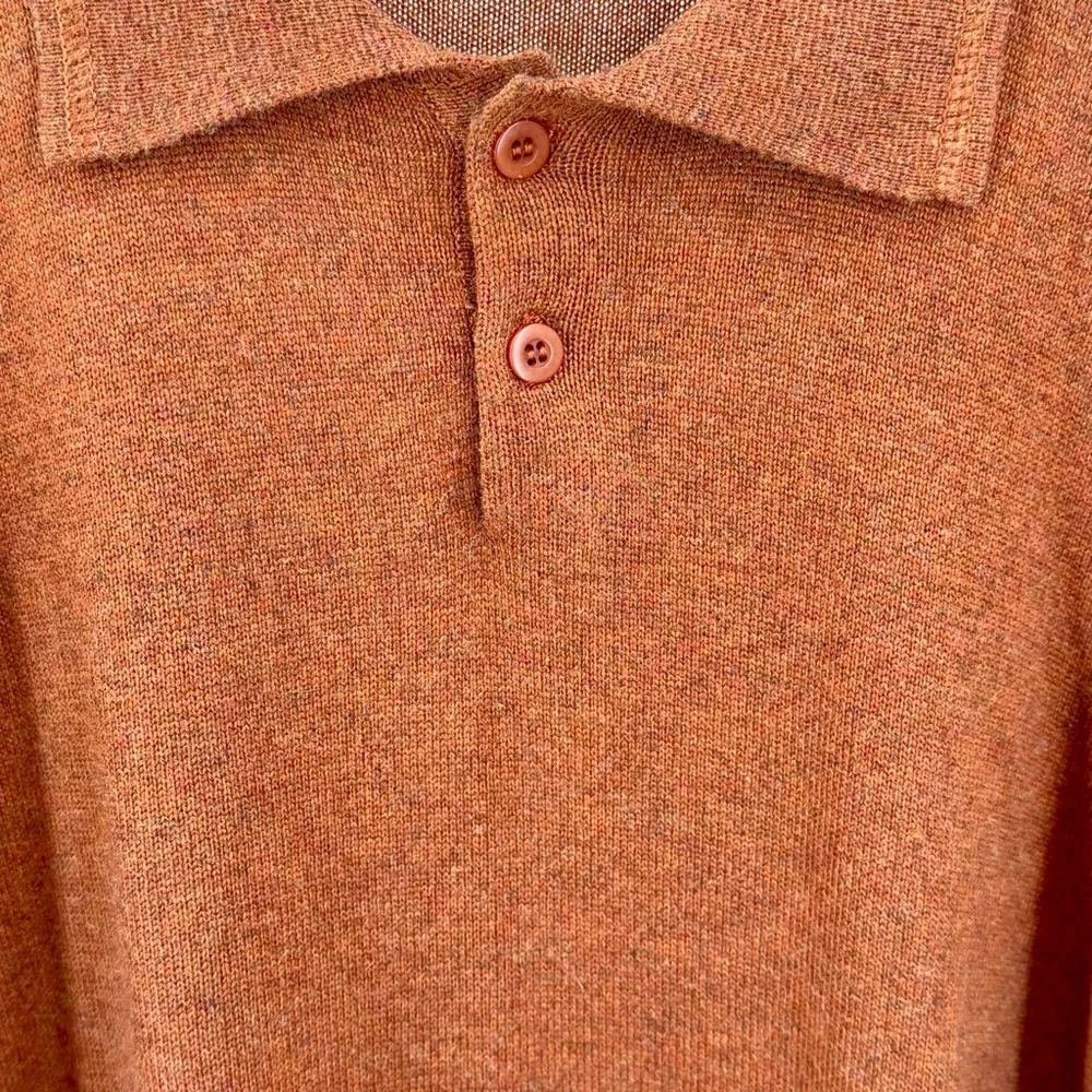 Cullen Rusty Orange Silk Cashmere Blend Knit Polo Sweater Size XL
